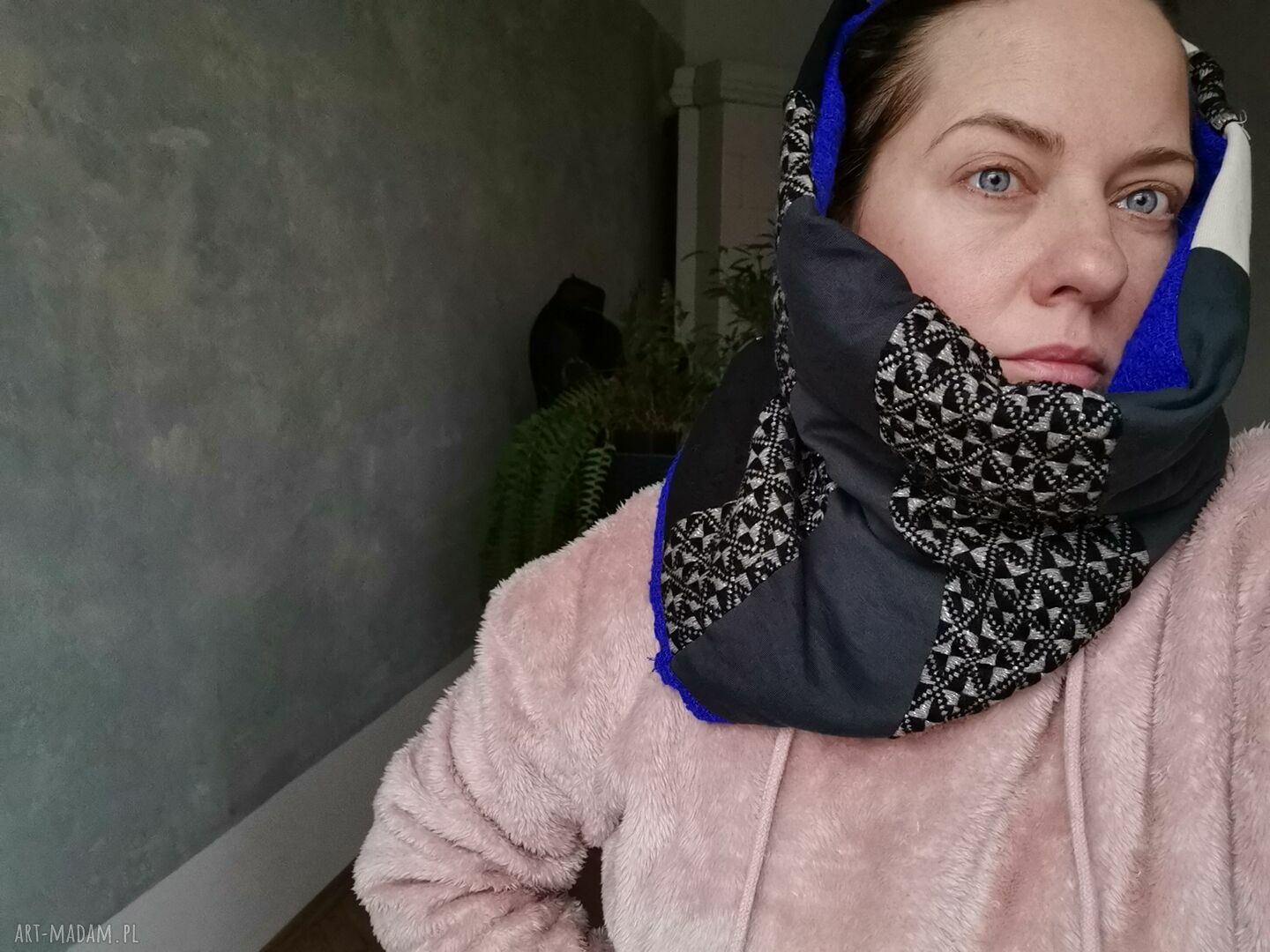 Komin miękki patchworkowy Folk Frida Etno Boho z frędzlami