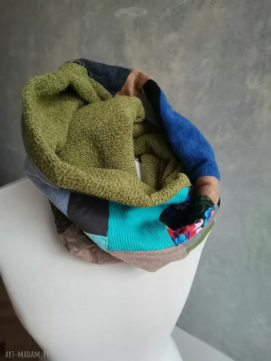 Komin patchworkowy ciepły zimowy damski boho etno - Ruda Klara