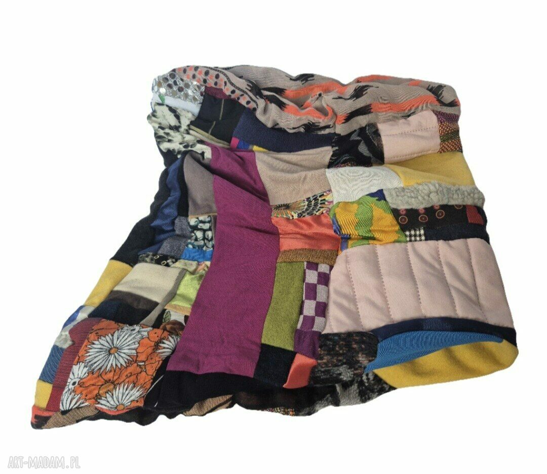Miękki komin patchworkowy etno-boho dla kobiet - 39 x 36 cm