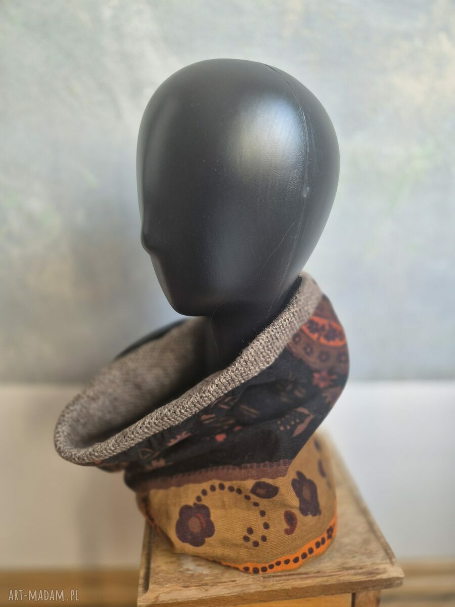 Kolorowy, miękki komin damski Ruda Klara - styl boho, 33x27 cm