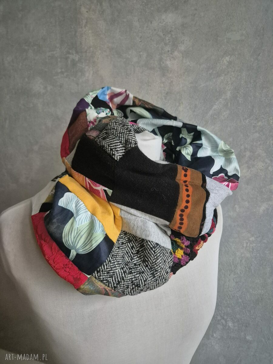 Kolorowy komin patchworkowy damski Folk 45x47 cm - miękki handmade
