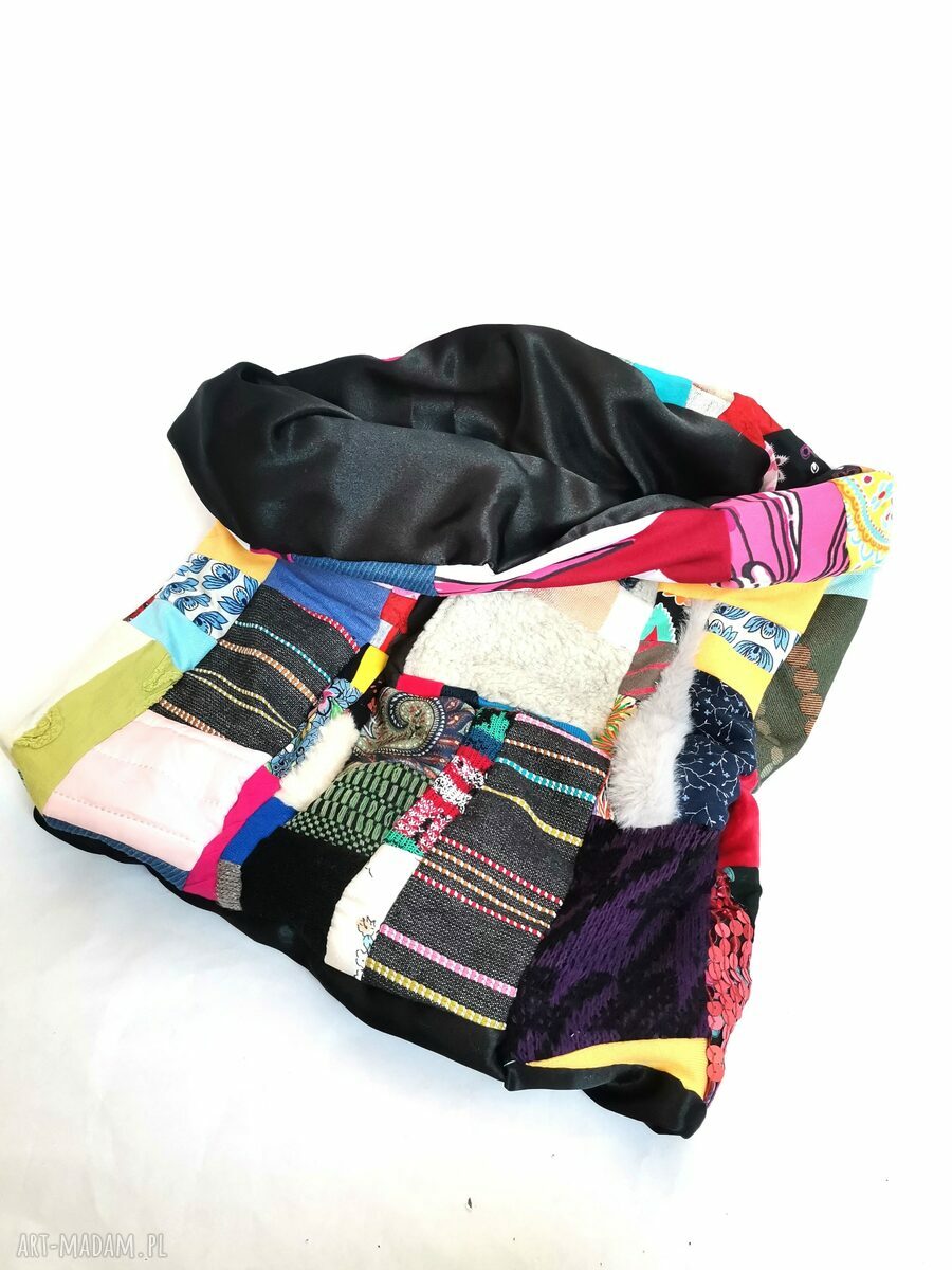Miękki komin patchworkowy Boho Etno Frida z frędzlami
