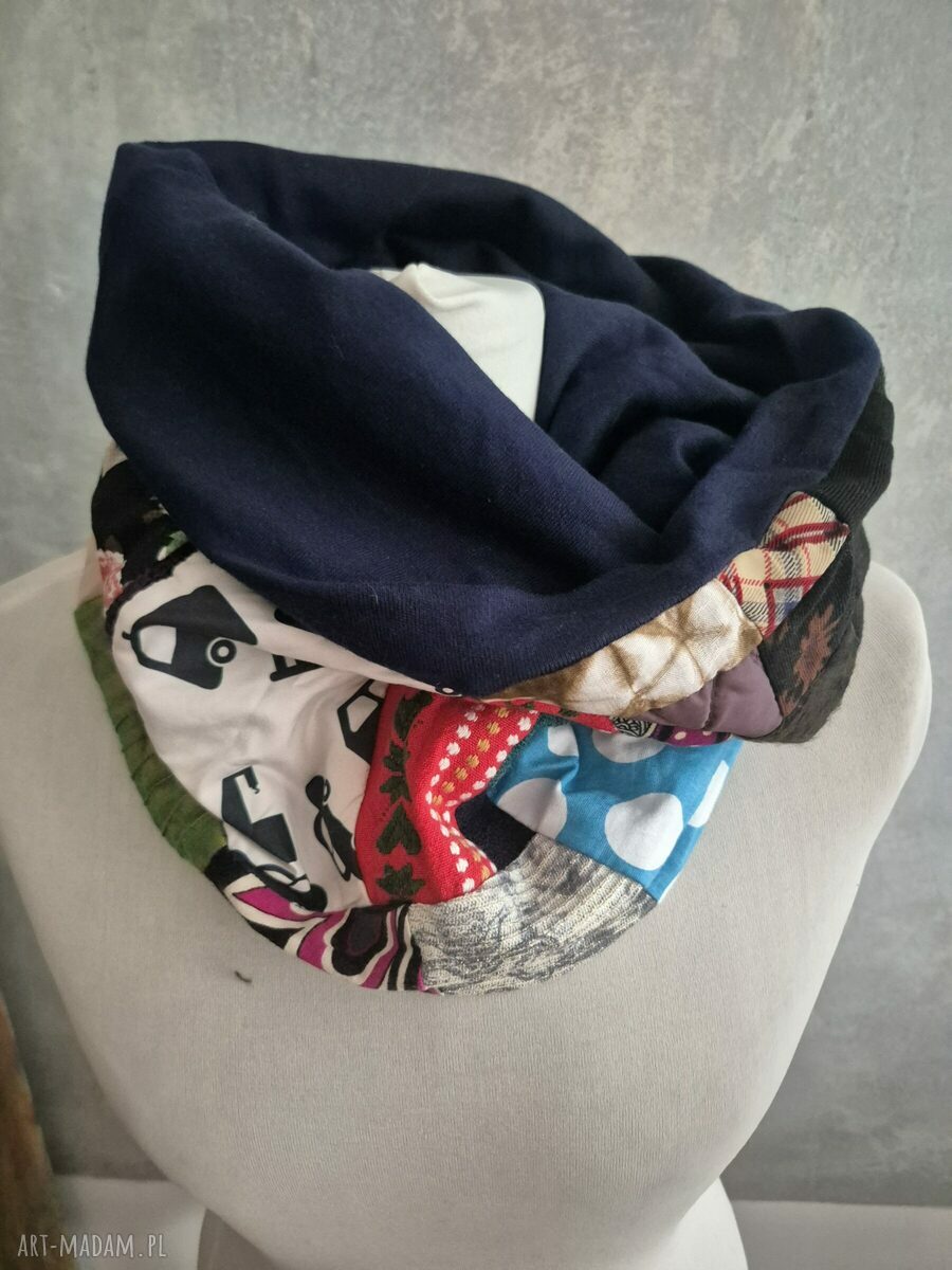 Komin miękki patchworkowy kolorowy - uniwersalny damski handmade