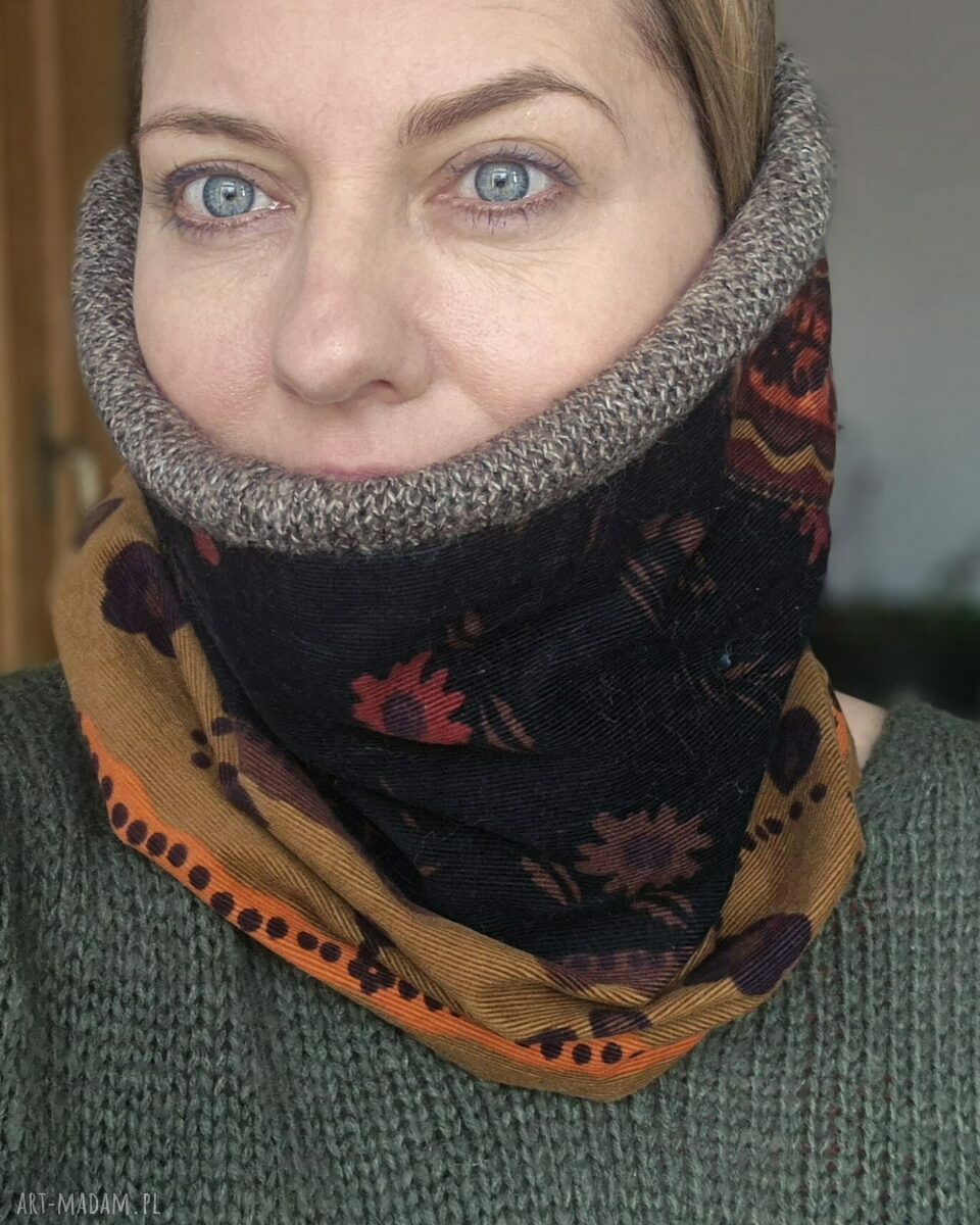 Kolorowy, miękki komin damski Ruda Klara - styl boho, 33x27 cm