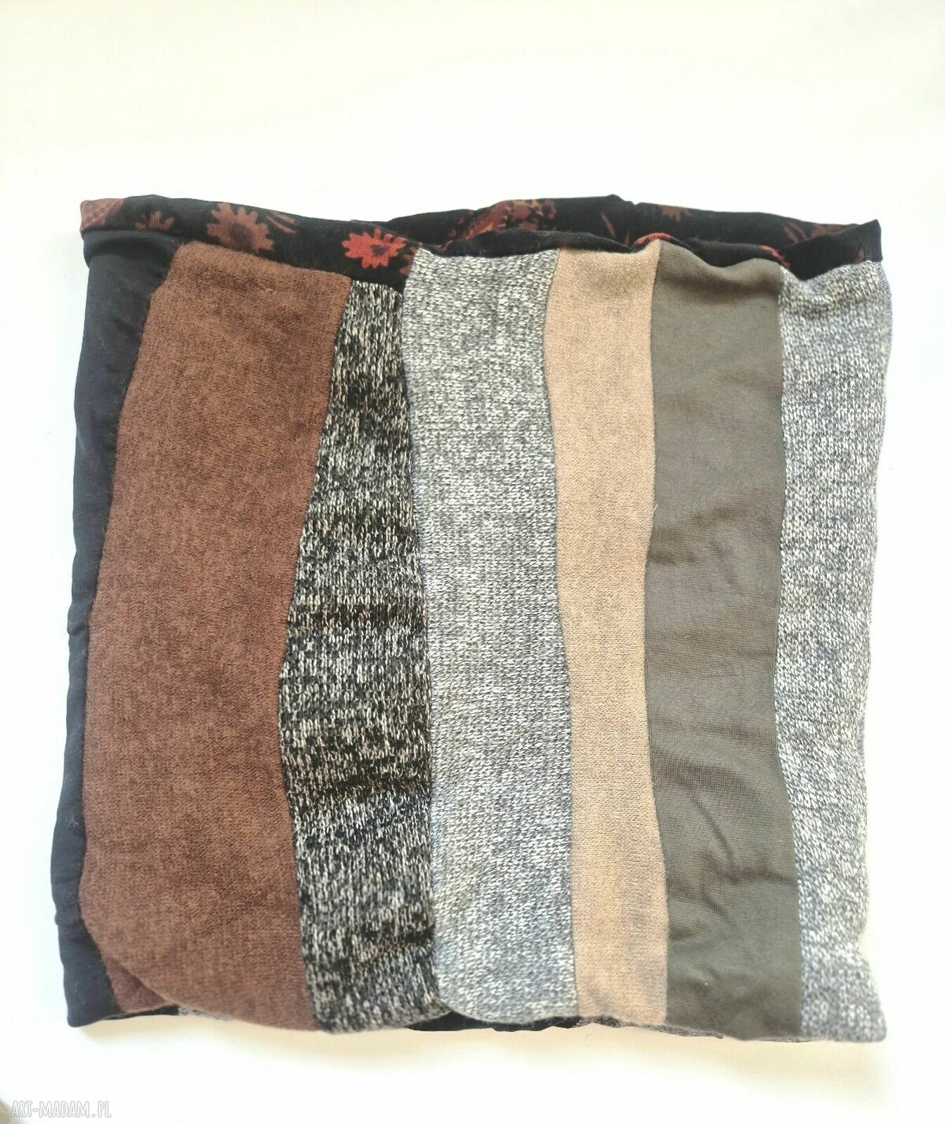 Ciepły komin patchworkowy w kolorach ziemi na podszewce - unisex (49x55 cm)