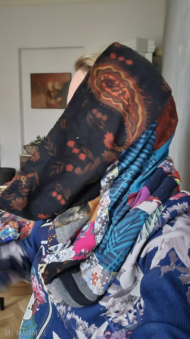 Miękki komin patchworkowy kolorowy unisex - etno boho