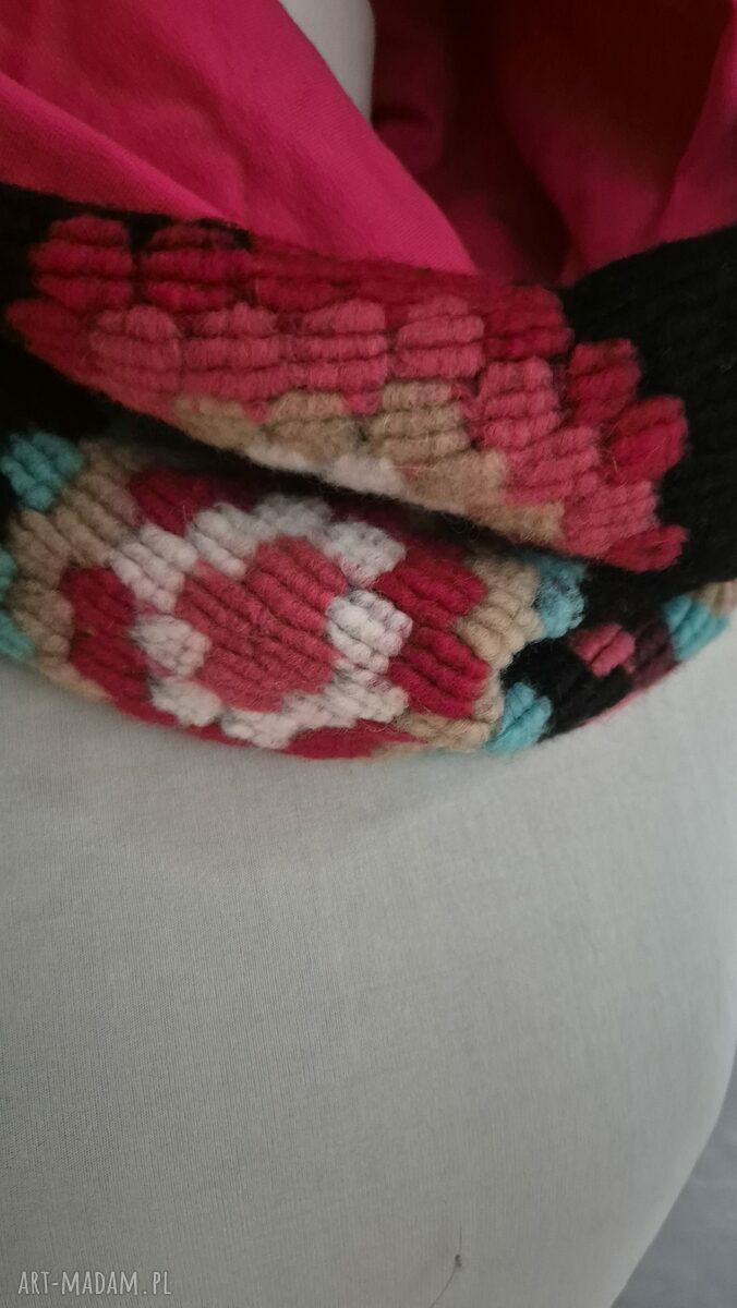 Miękki komin boho w kwiaty na podszewce - wkładany przez głowę