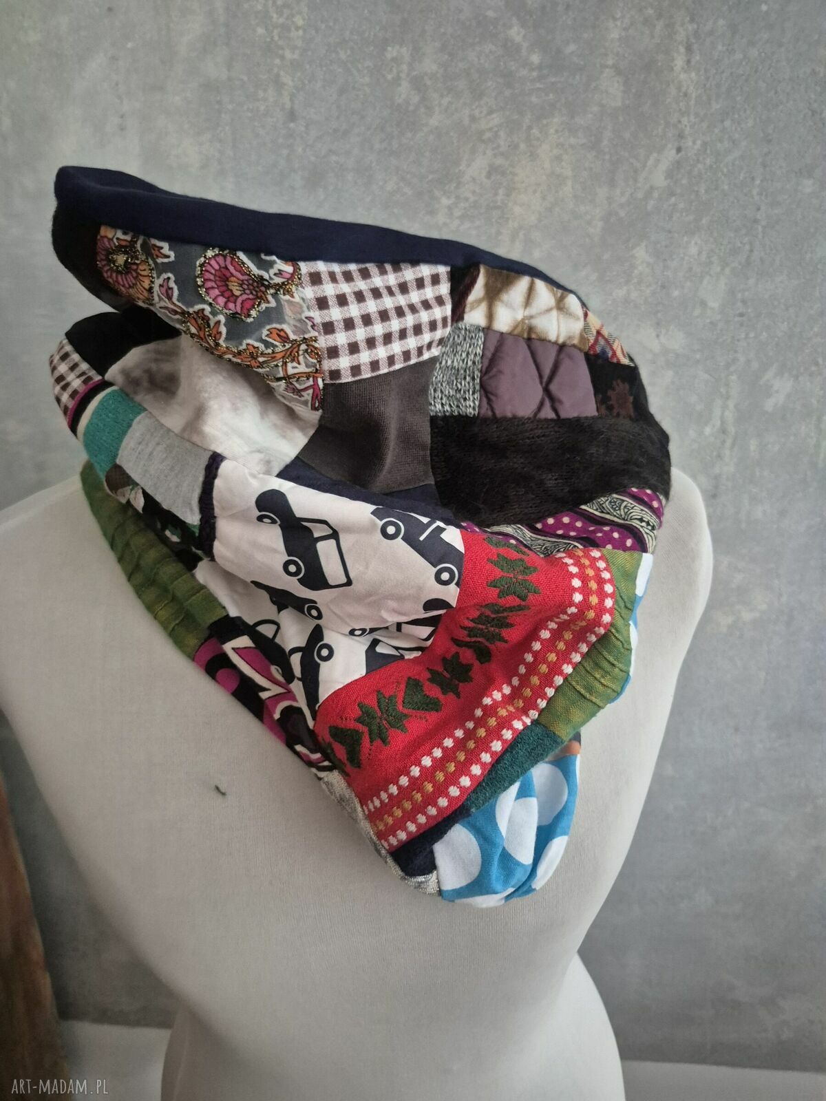 Komin miękki patchworkowy kolorowy - uniwersalny damski handmade