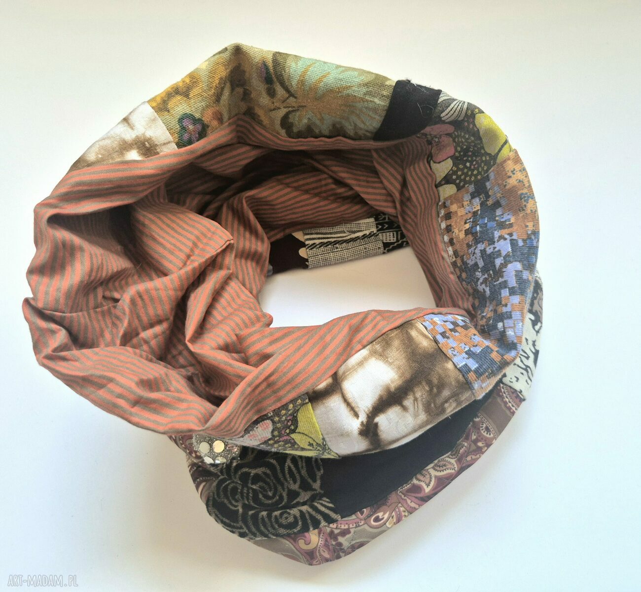 Miękki kolorowy komin patchworkowy damski - rozmiar 33 cm x 47 cm