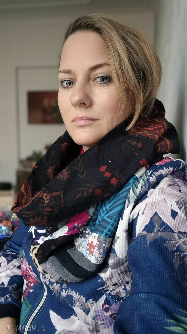 Miękki komin patchworkowy kolorowy unisex - etno boho