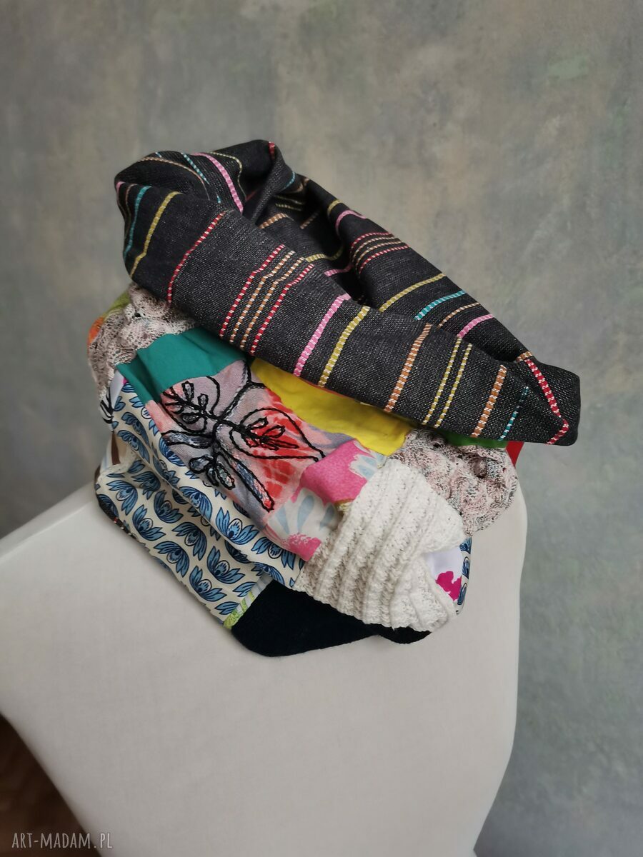 Kolorowy komin patchworkowy etno-boho na podszewce - damski one size