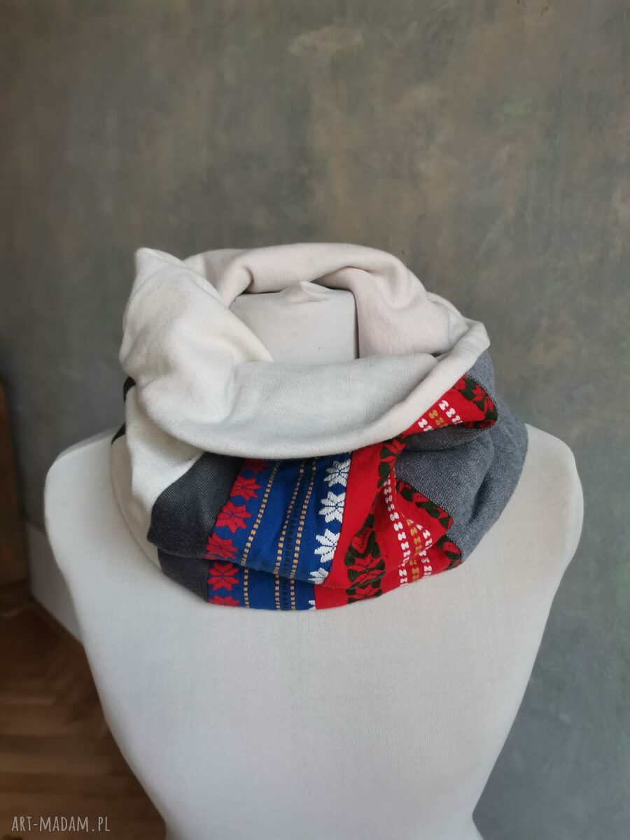 Kolorowy komin one size patchworkowy etno-boho z podszewką dla kobiet