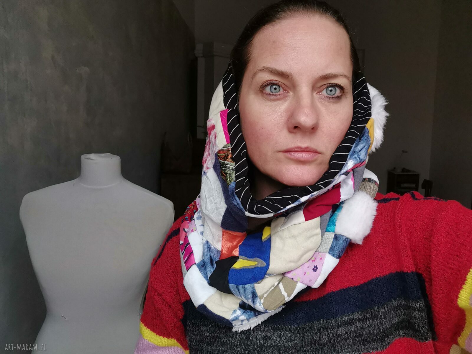 Komin one size patchworkowy etno boho na podszewce - kolorowy damski handmade