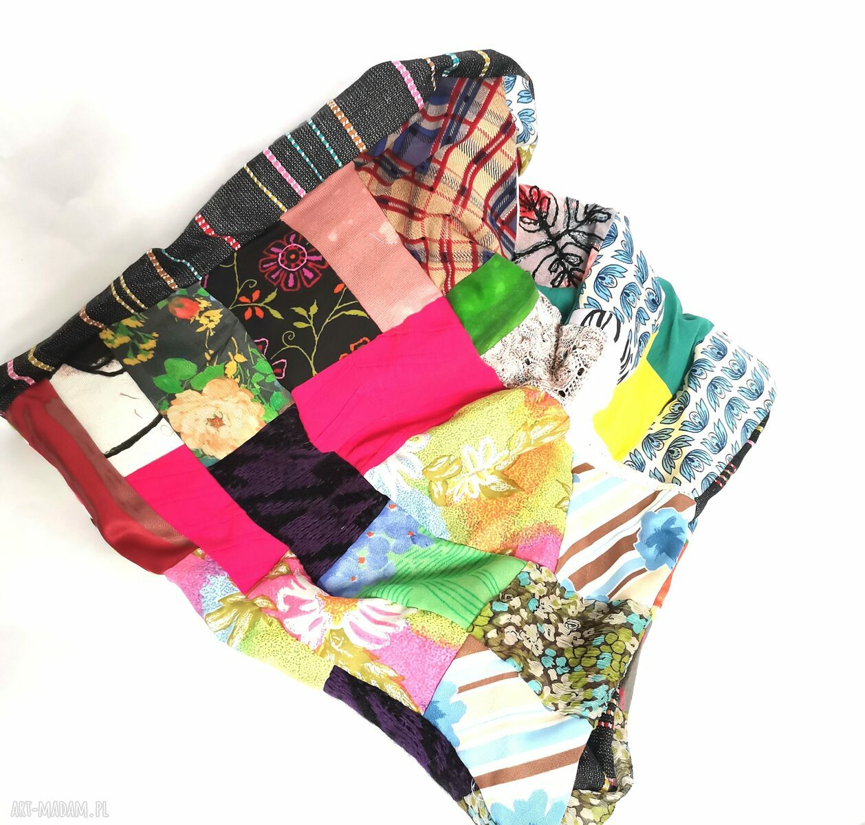 Kolorowy komin patchworkowy etno-boho na podszewce - damski one size