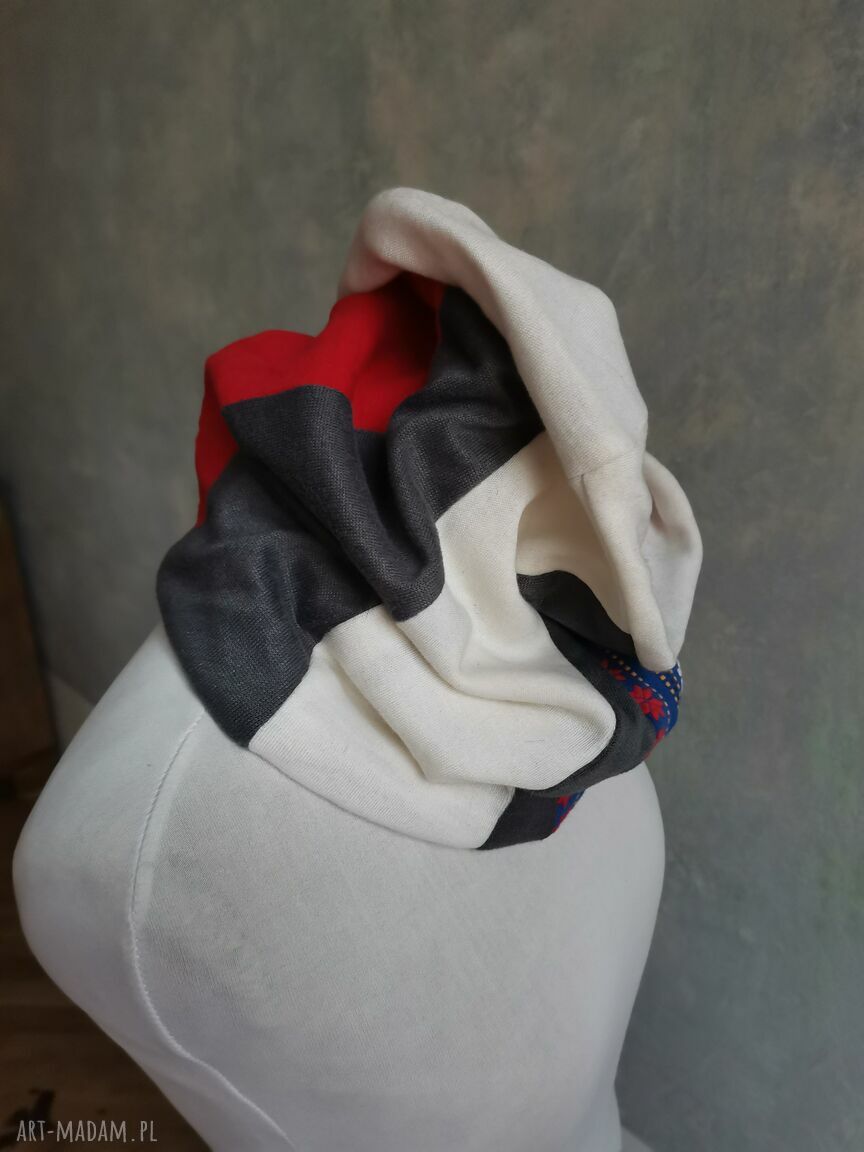 Kolorowy komin one size patchworkowy etno-boho z podszewką dla kobiet