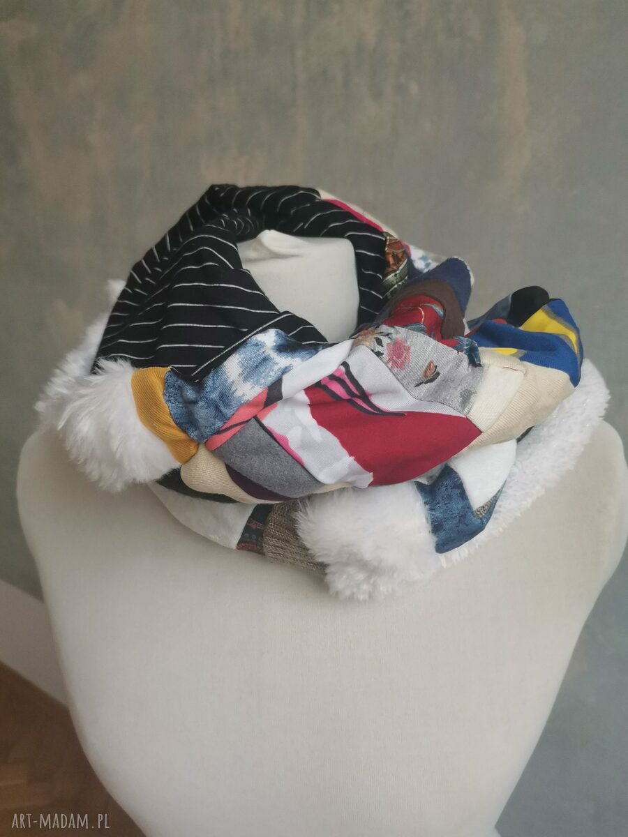 Komin one size patchworkowy etno boho na podszewce - kolorowy damski handmade