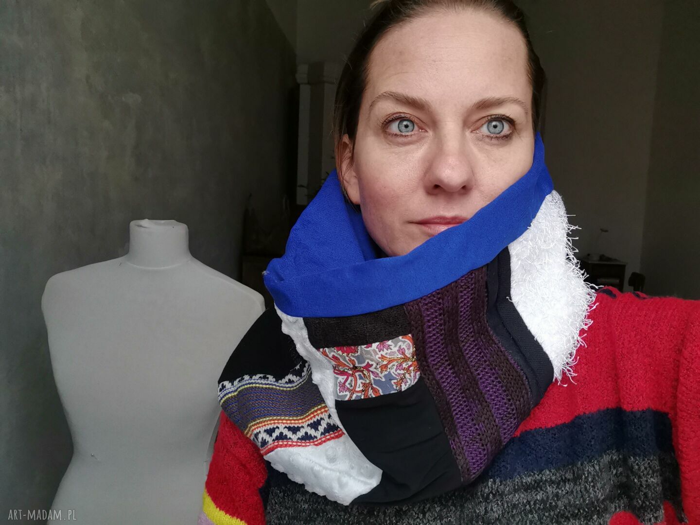 Komin one size patchworkowy etno boho na podszewce - kolorowy