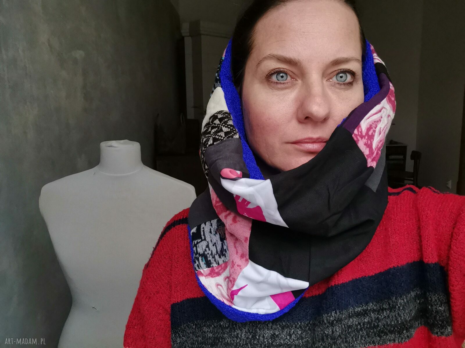 Kolorowy komin patchworkowy etno-boho na podszewce - one size (damski)
