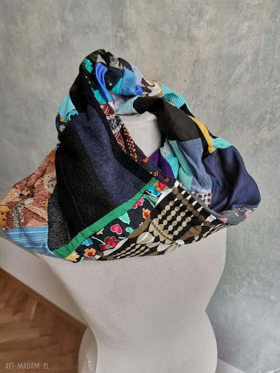 Komin damski one size patchworkowy etno boho na podszewce - kolorowy