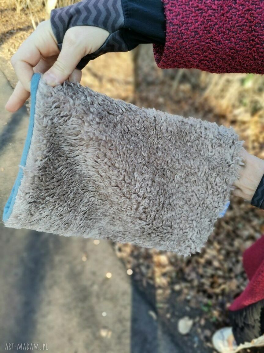 Komin-opaska na dredy ze sztucznego misia na podszewce - boho etno folk