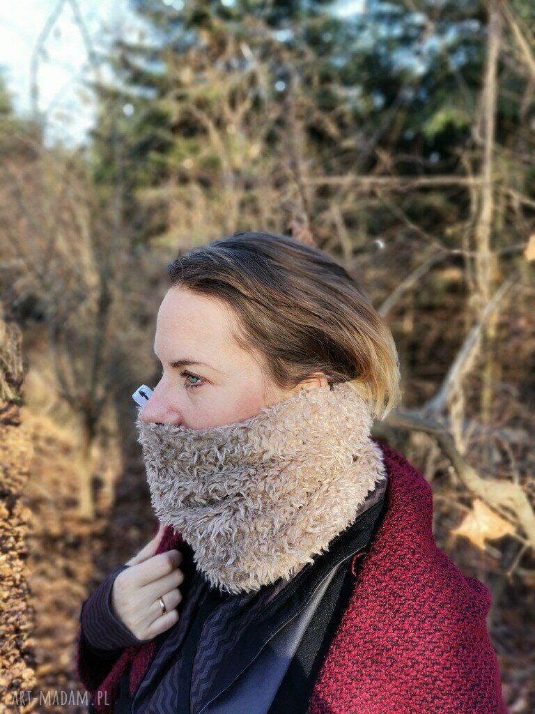 Komin-opaska na dredy ze sztucznego misia na podszewce - boho etno folk
