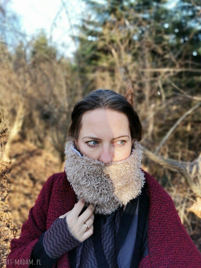 Komin-opaska na dredy ze sztucznego misia na podszewce - boho etno folk