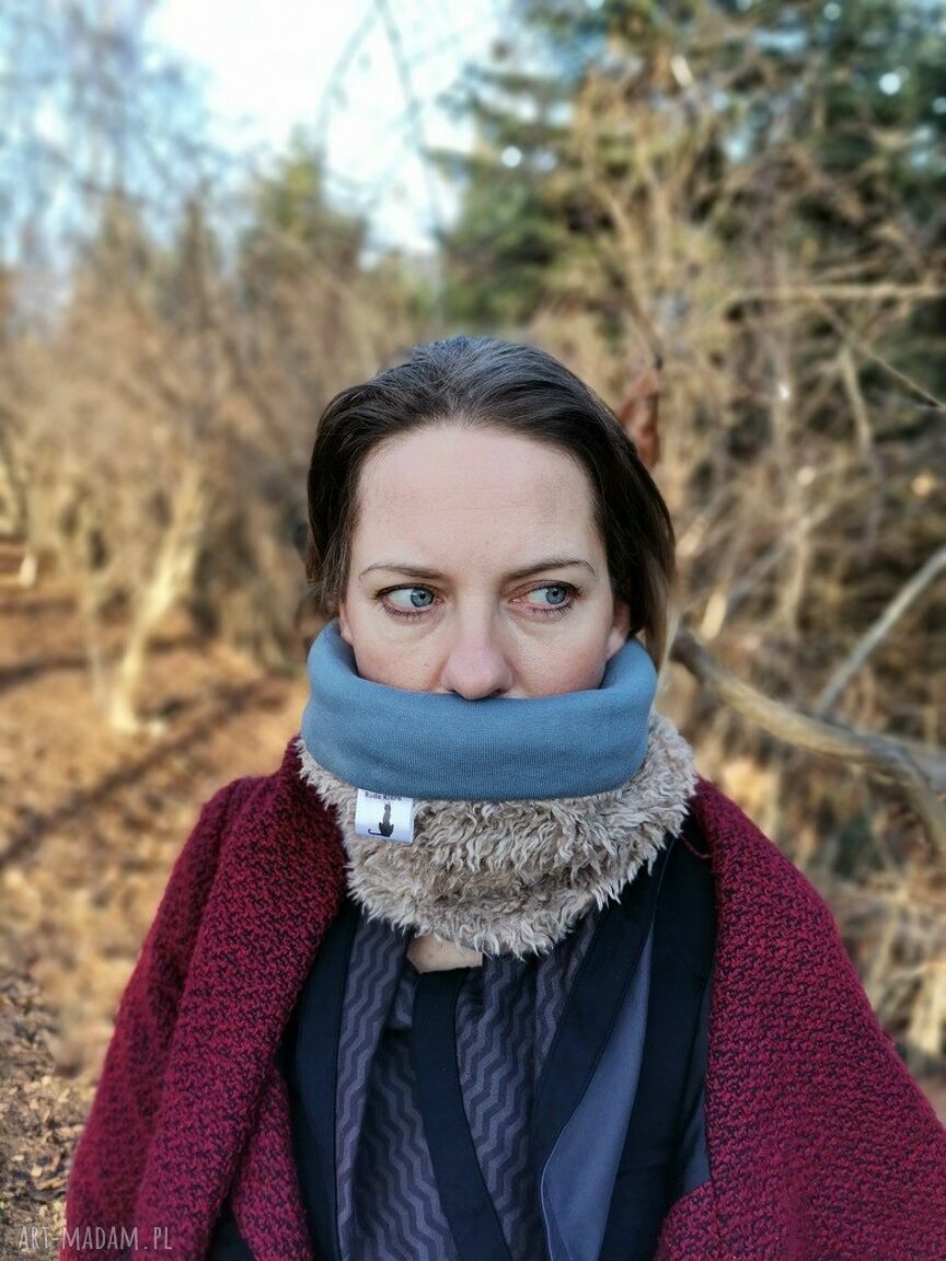 Komin-opaska na dredy ze sztucznego misia na podszewce - boho etno folk