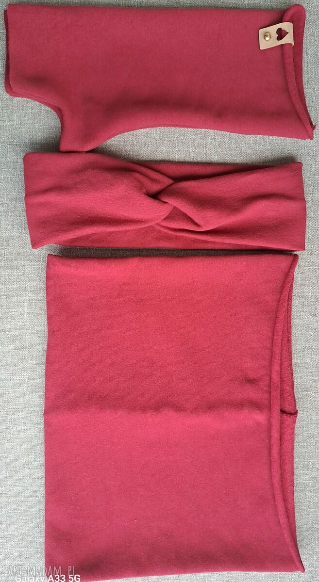 Zestaw komin, opaska i mitenki - handmade Go Ka czerwień