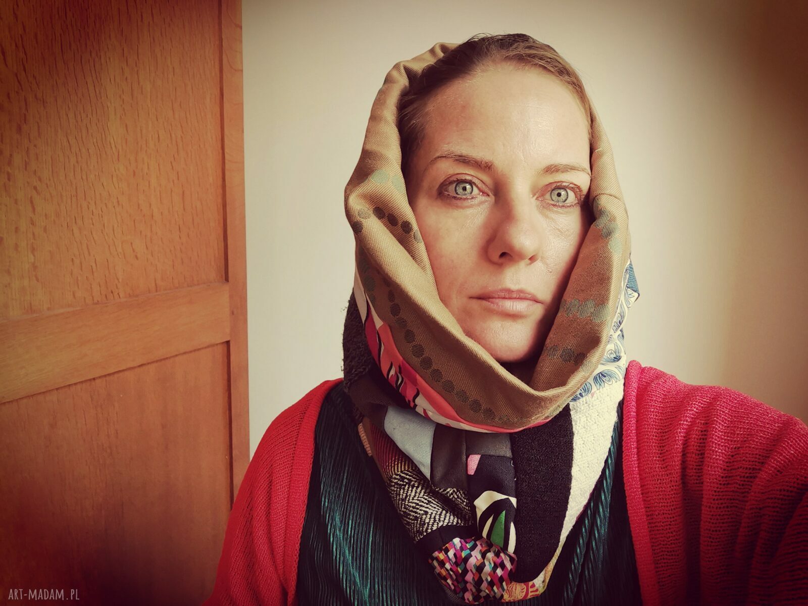 Komin oversize patchworkowy etno boho z podszewką - kolorowy damski