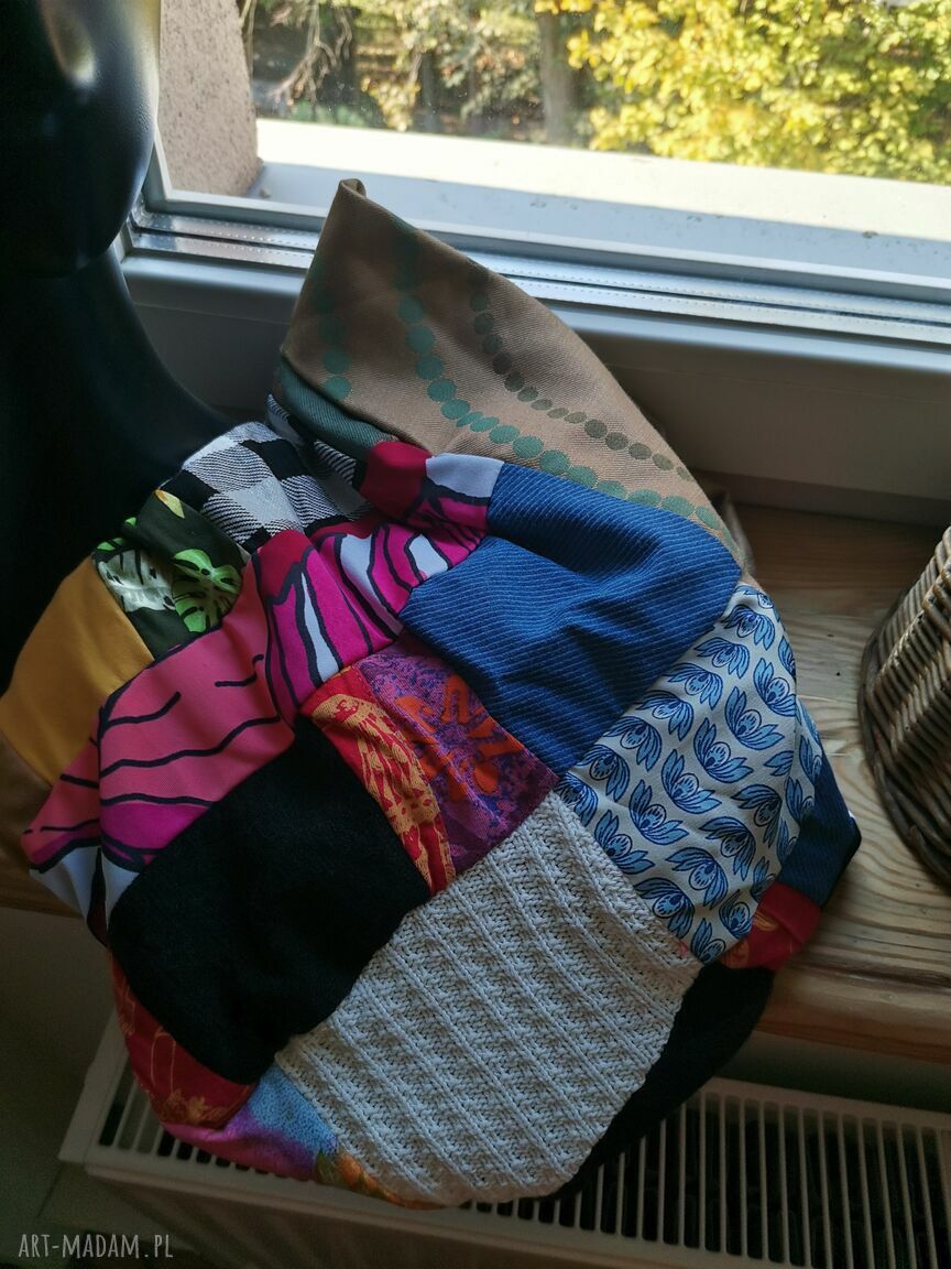 Komin oversize patchworkowy etno boho z podszewką - kolorowy damski