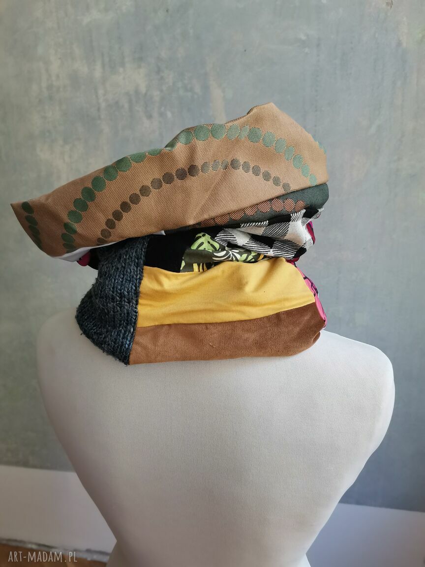 Komin oversize patchworkowy etno boho z podszewką - kolorowy damski