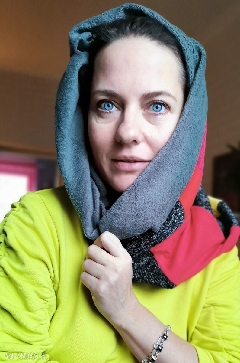 Kolorowy komin patchworkowy boho handmade z podszewką - ciepły dodatek dla kobiet