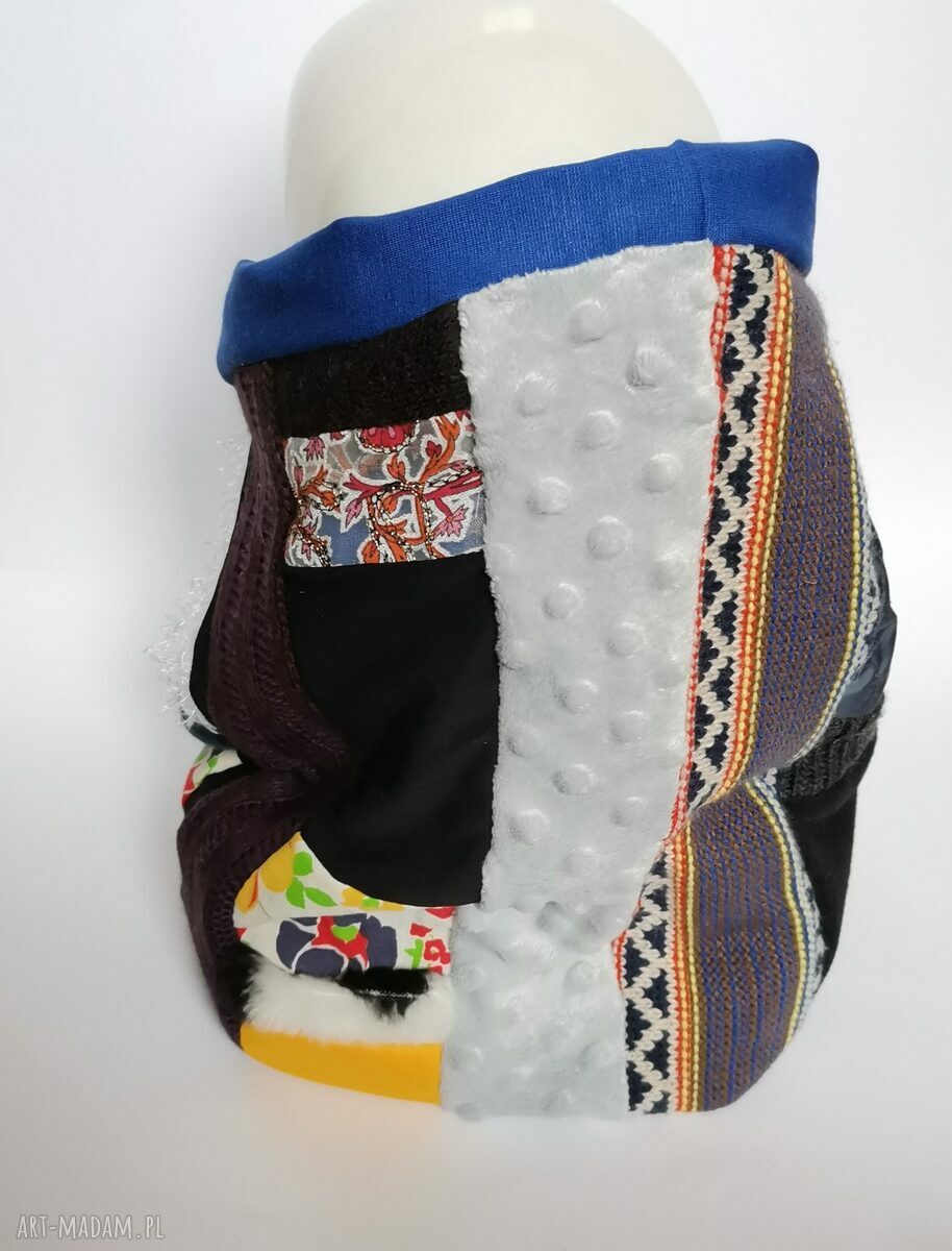 Damski komin patchworkowy boho handmade - kolorowy box D1 na podszewce