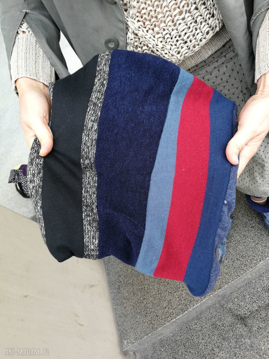 Ciepły komin patchworkowy z wełny w stylu boho - zimowy unisex