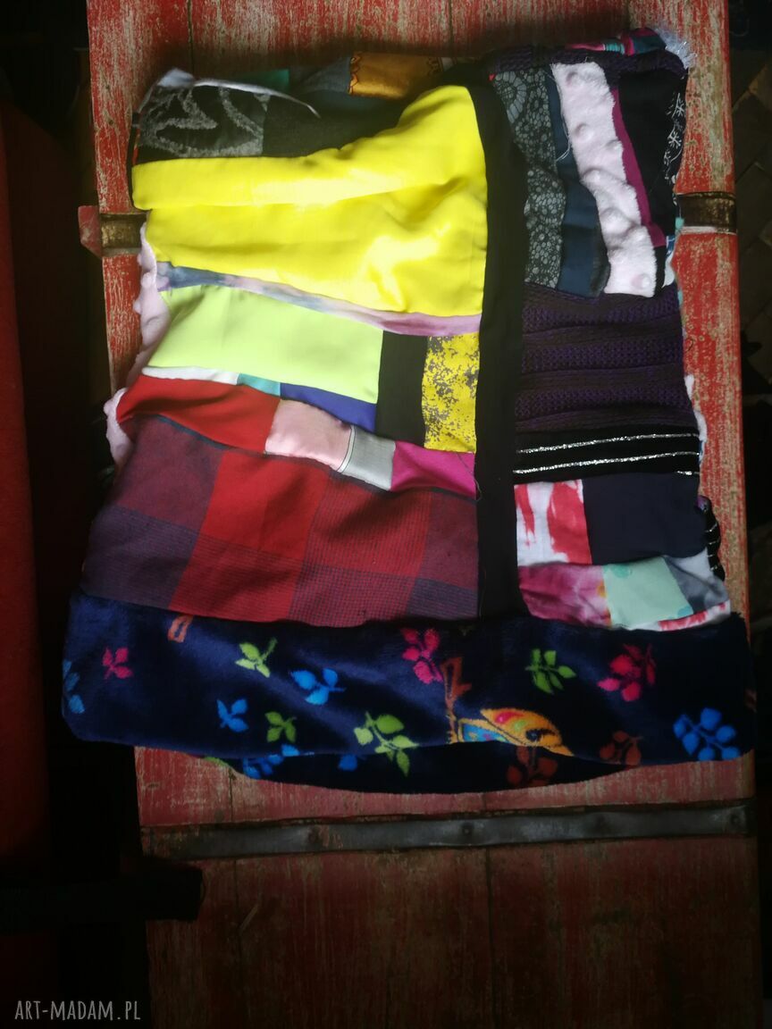 Komin patchworkowy damski na podszewce - etno i boho, miękki oraz ciepły na wiosnę i jesień