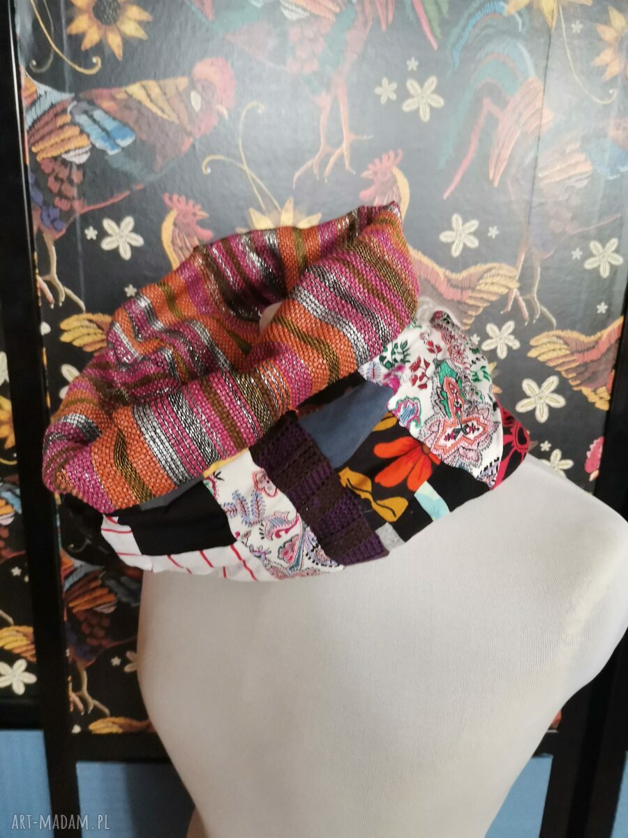 Komin patchworkowy zero waste miły i kolorowy boho - ręcznie szyty