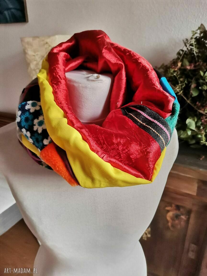 Komin patchworkowy damski etno i boho - zero waste, kolorowy