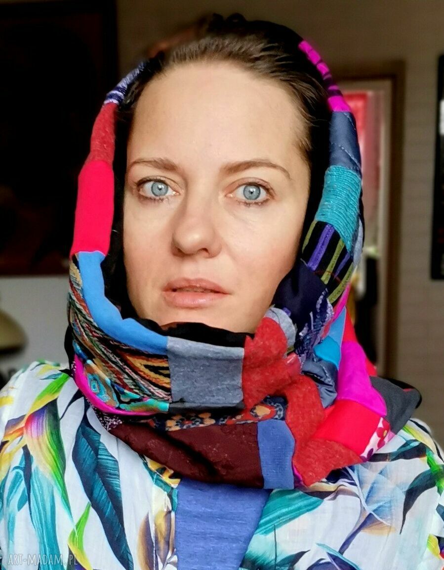 Ciepły komin patchworkowy Boho - kolorowy, miękki i na podszewce (Ruda Klara)