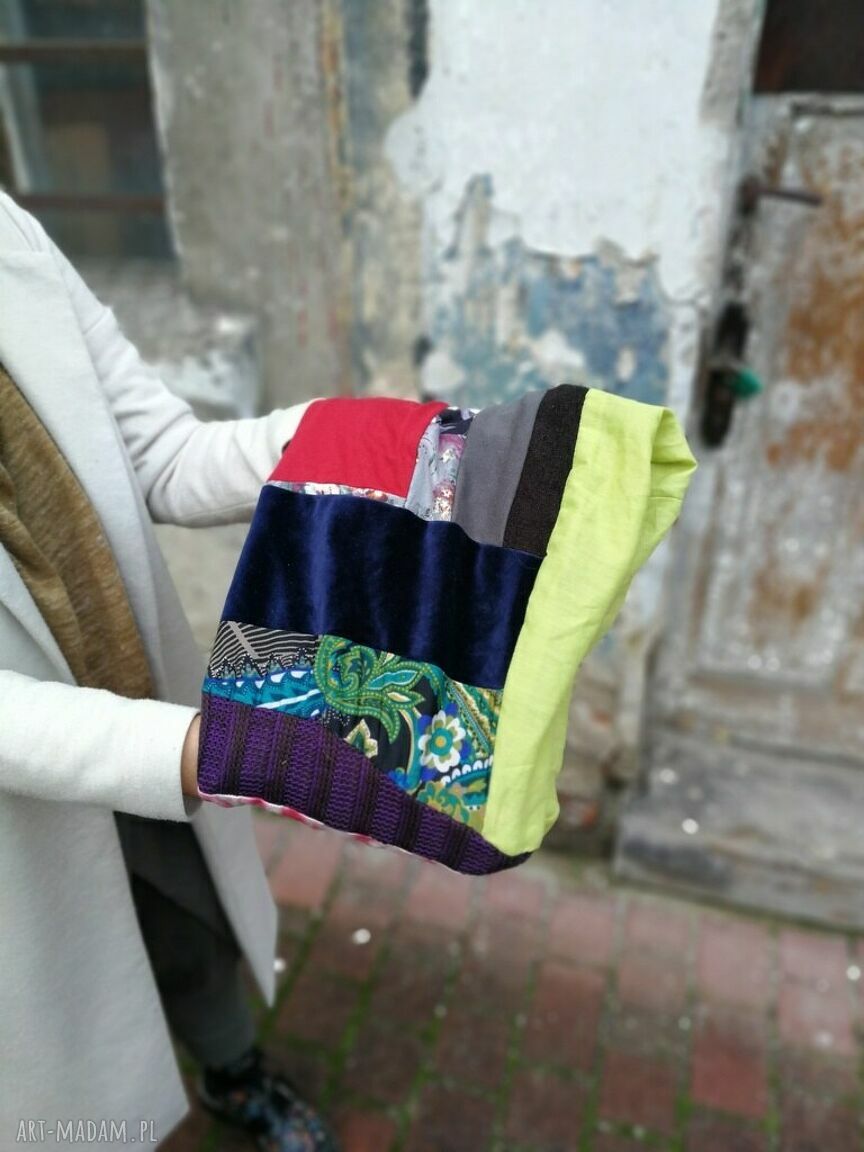 Komin patchworkowy etno boho na podszewce - miękki i uniwersalny