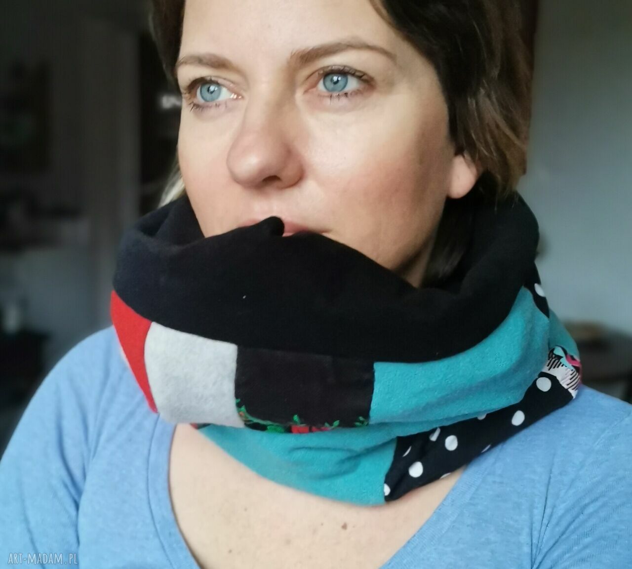 Komin patchworkowy boho Box 33 - miękki, kolorowy i uszyty z kawałków
