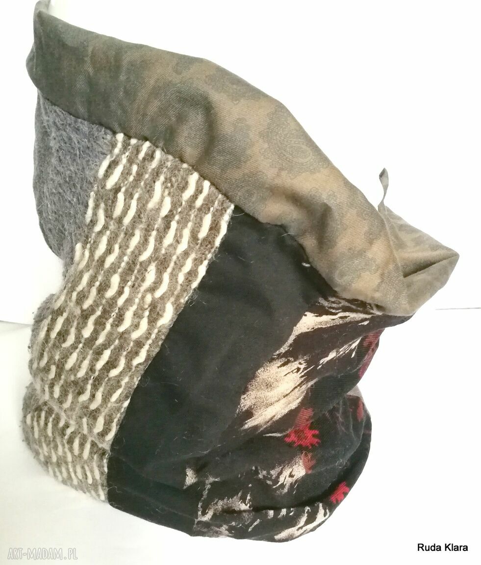 Komin patchworkowy w kolorach ziemi - etno boho handmade