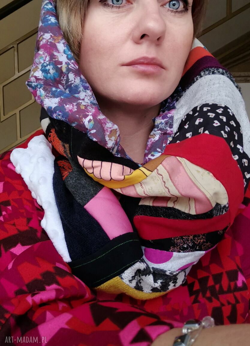 Kolorowy komin patchworkowy BOHO Box D1 - ciepły, szyty ręcznie na podszewce