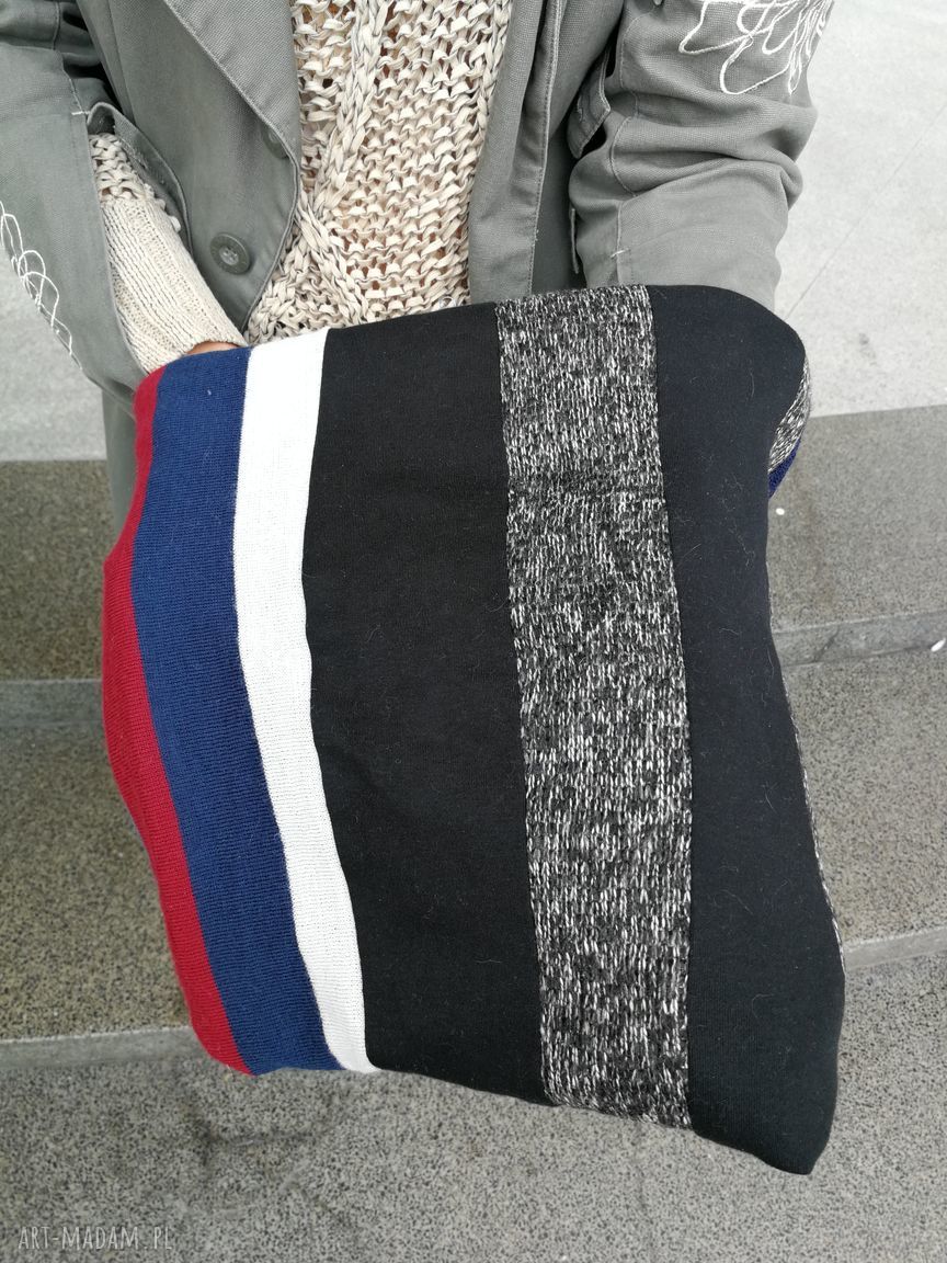Ciepły komin patchworkowy z wełny w stylu boho - zimowy unisex