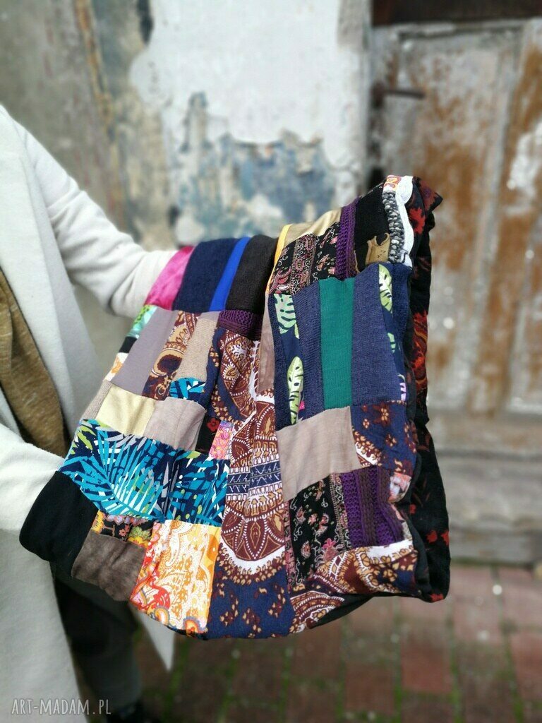 Komin patchworkowy na podszewce w stylu boho - miękki, ciepły i kolorowy