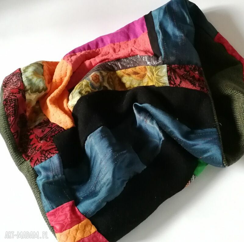 Komin patchworkowy zimowy boho etno - ciepły i kolorowy, rękodzieło