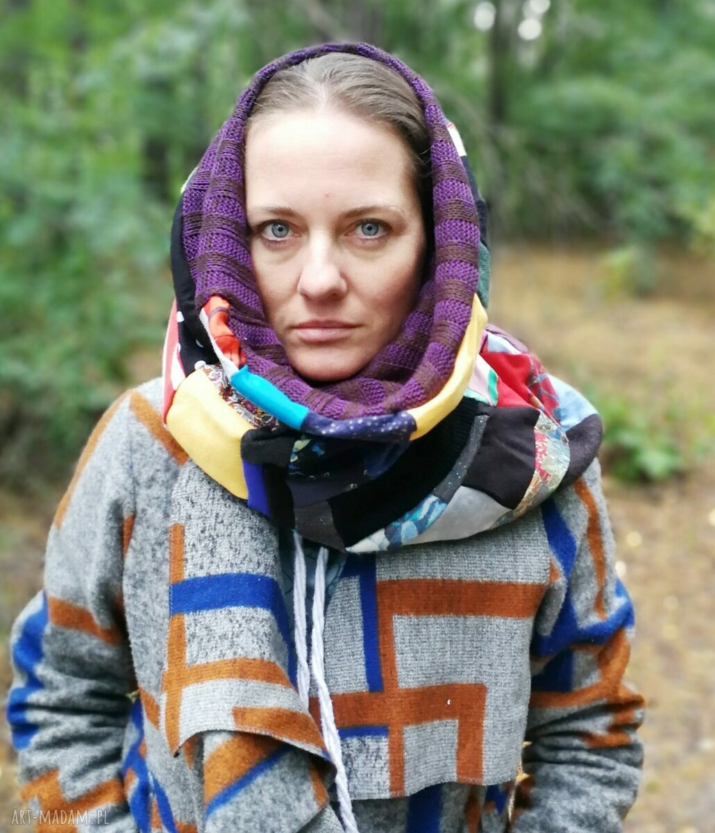 Komin patchworkowy z podszewką - etno boho, ręcznie szyty