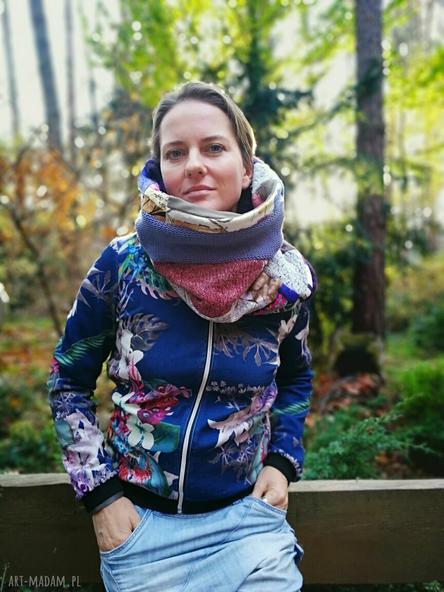 Komin patchworkowy boho na podszewce - miękki, ciepły i wkładany przez głowę