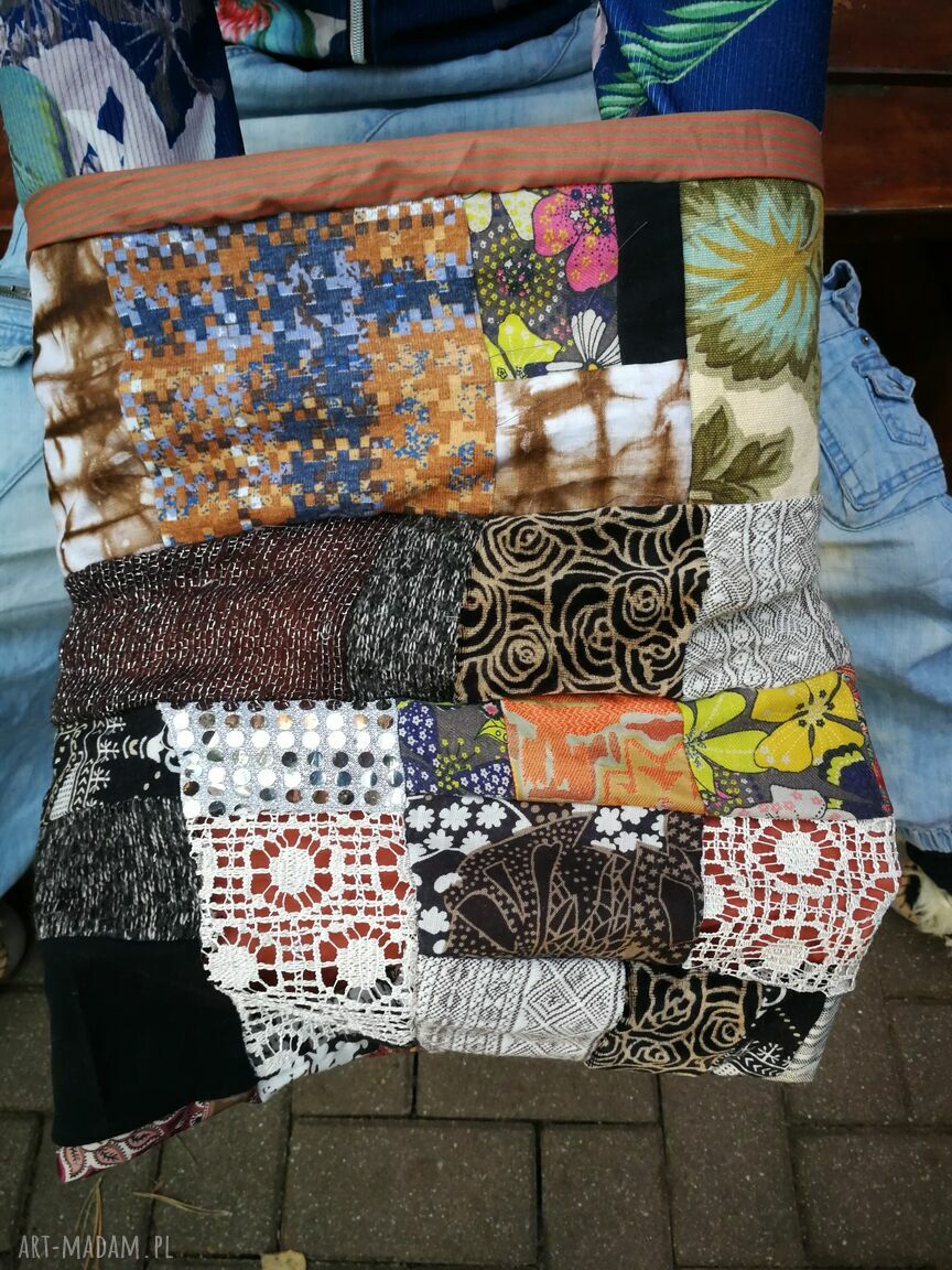 Komin patchworkowy damski folk boho z podszewką - ruda Klara (rozmiar uniwersalny)