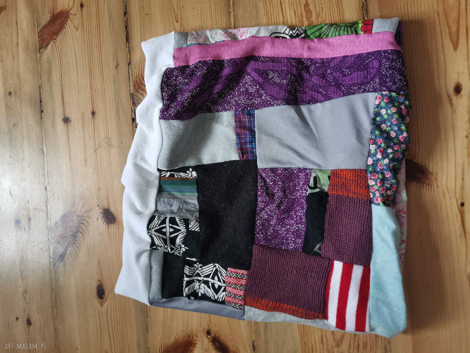Kolorowy komin patchworkowy boho z frędzlami - wciągany przez głowę (rozmiar uniwersalny)