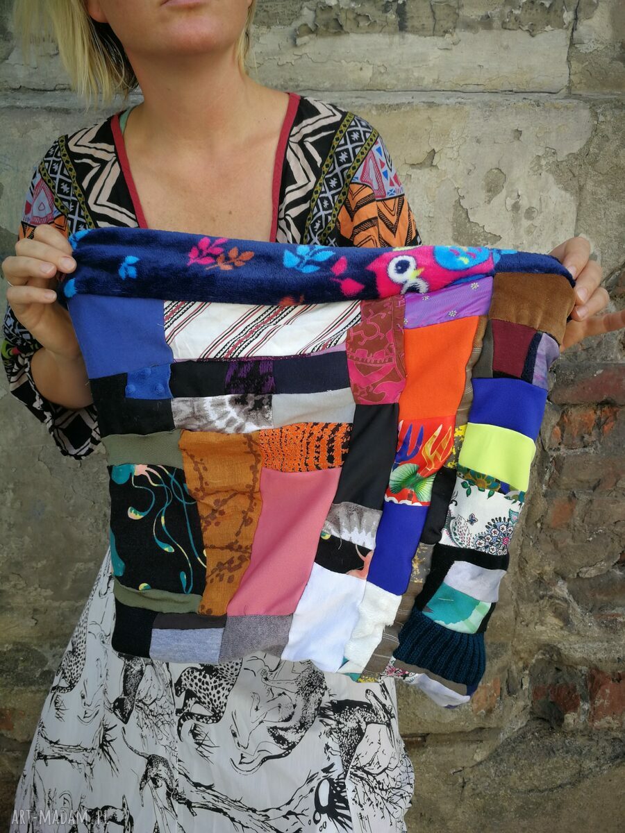Komin patchworkowy na podszewce - miękki boho folk na wiosnę i jesień